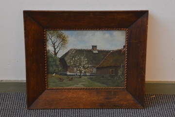 Afbeelding van Olieverfschilderij van G. Boer: Boerenerf in de lente