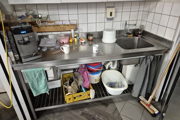 Afbeelding van RVS wastafel met lade, boiler en pannenrek