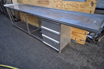 Afbeelding van RVS werkblad met 3 ladenkast