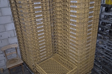 Afbeelding van Grote partij broodkratten van 100 stuks op kar